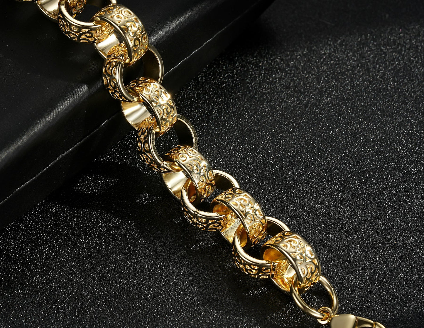 9ct 15MM GOLD XXL ORNATE BELCHER BRACELET