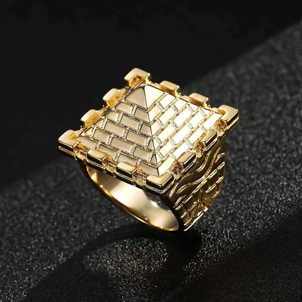 9ct PREMIUM XXL HEAVY GOLD PYRAMID CASTLE RING