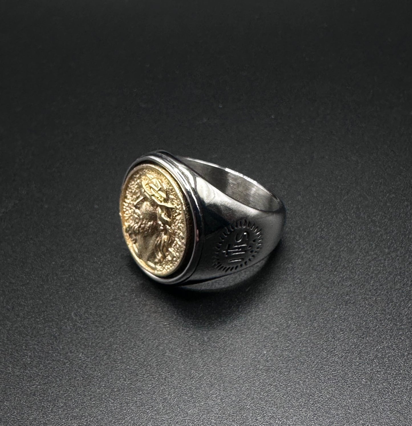 Jesus Cross Coin Stainless Steel Ring