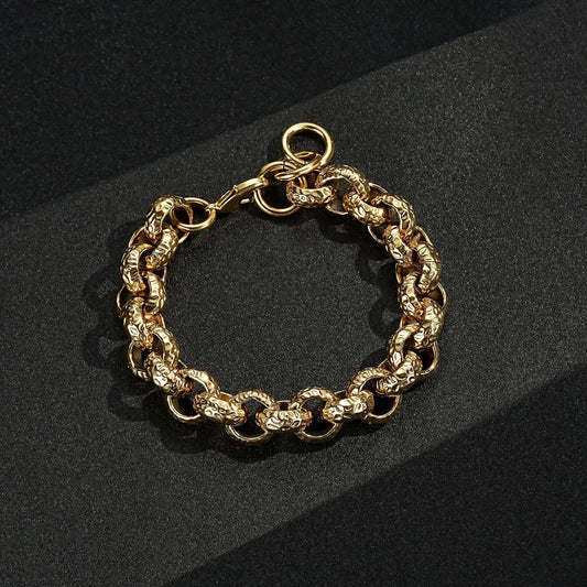 15MM 9CT GOLD FILLED PATTERN LEOPARD PRINT BELCHER BRACELET