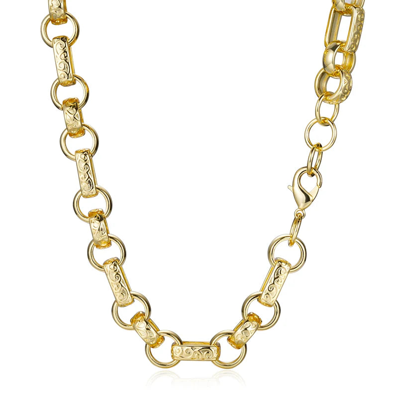 LUXURY GOLD 10MM GYPSY LINK BELCHER CHAIN WITH ALBERT CLASP - 24 INCHES