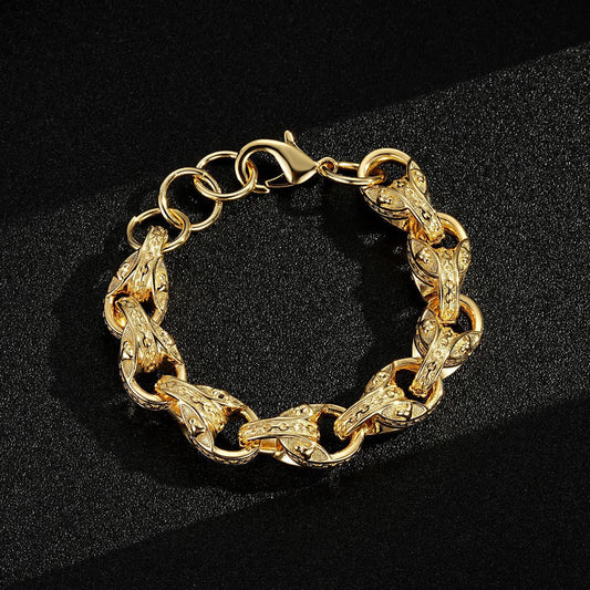 GOLD 14MM BULLDOG TULIP BRACELET (New 5 Times Plated - Harder to Tarnish)