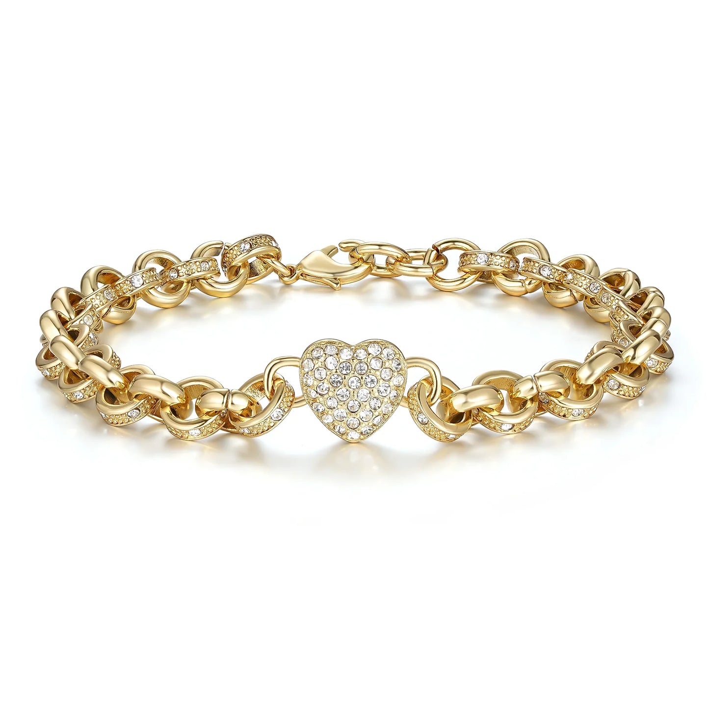 CRYSTAL SINGLE HEART CHARM BELCHER BRACELET FOR WOMEN