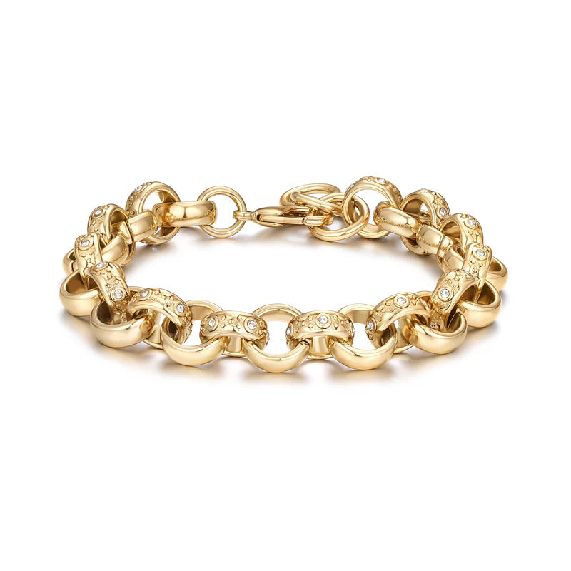 NEW LUXURY 12MM GOLD FILLED & BONDED ALTERNATE CRYSTAL PATTERN BELCHER BRACELET - DURABLE