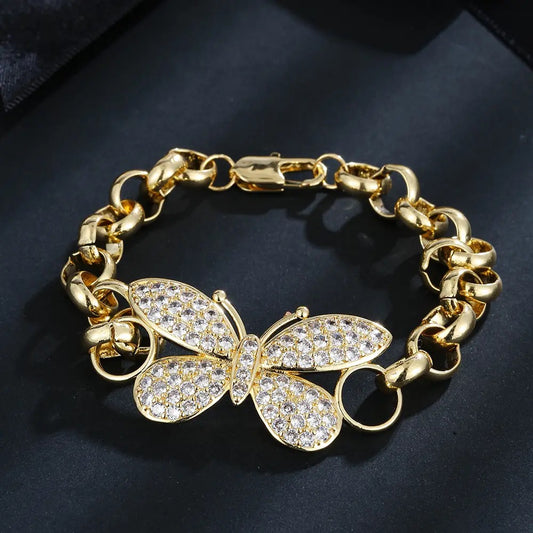 18K GF Butterfly Belcher Bracelet Cute Girls Women Gold Plated