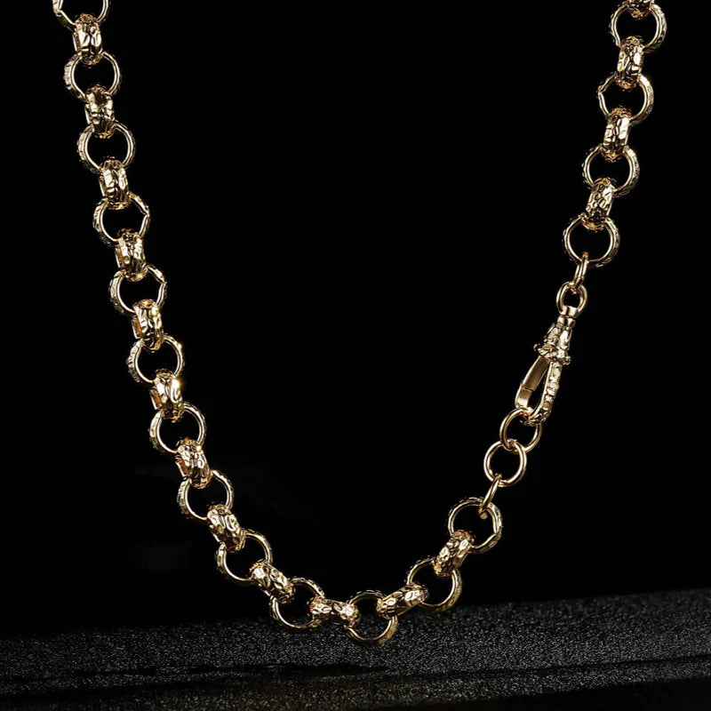 LUXURY GOLD 12MM DIAMOND CUT PATTERN BELCHER CHAIN AND BRACELET WITH ALBERT CLASP SET (24 & 8 INCHES)