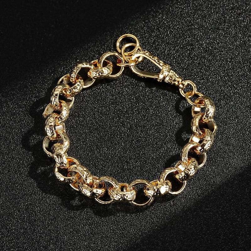 LUXURY GOLD 12MM DIAMOND CUT PATTERN BELCHER CHAIN AND BRACELET WITH ALBERT CLASP SET (24 & 8 INCHES)