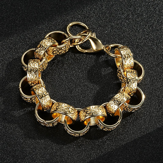 9ct 15MM GOLD XXL ORNATE BELCHER BRACELET