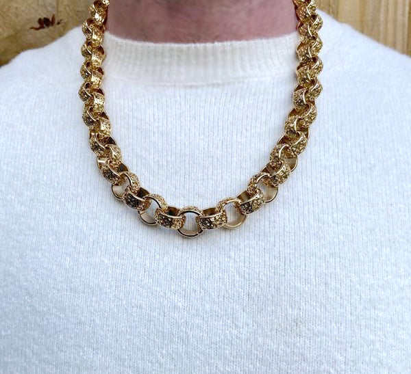 9ct 15MM GOLD XXL ORNATE BELCHER CHAIN