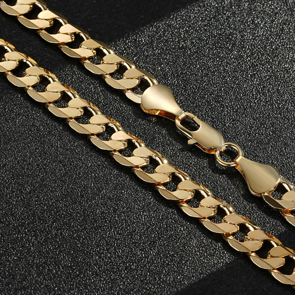 9ct LUXURY 9MM GOLD CUBAN CURB CHAIN NECKLACE