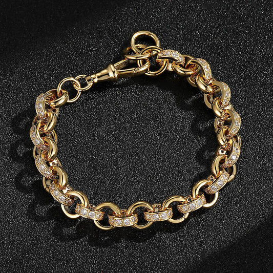 9ct LUXURY 10MM GOLD ALTERNATE PATTERN BELCHER BRACELET WITH ALBERT CLASP