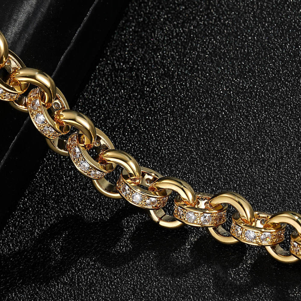 9ct LUXURY 10MM GOLD ALTERNATE PATTERN BELCHER BRACELET WITH ALBERT CLASP