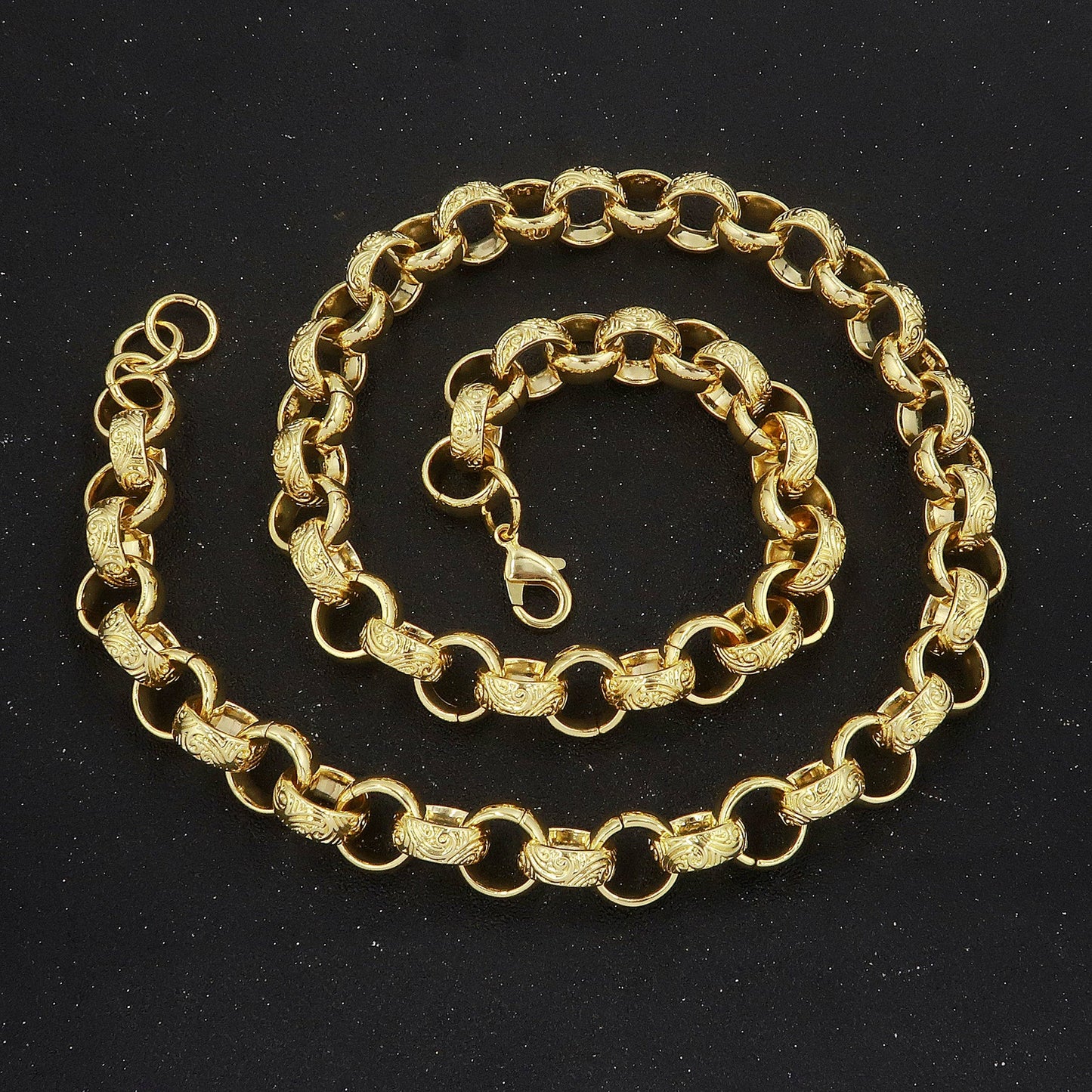 9ct 15MM ALTERNATE ORNATE FILIGREE BELCHER CHAIN