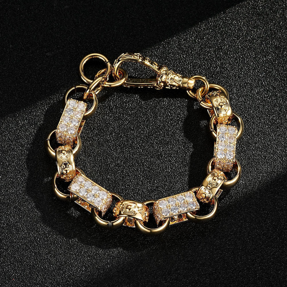 9ct LUXURY GOLD XXL GYPSY LINK BELCHER BRACELET WITH ALBERT CLASP