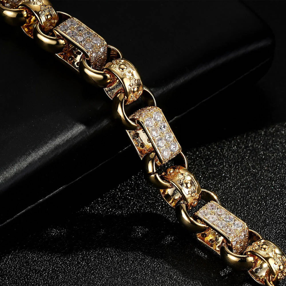 9ct LUXURY GOLD XXL GYPSY LINK BELCHER BRACELET WITH ALBERT CLASP