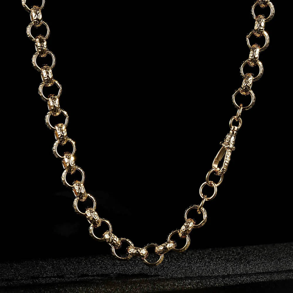 LUXURY 12MM GOLD DIAMOND CUT PATTERN BELCHER CHAIN WITH ALBERT CLASP