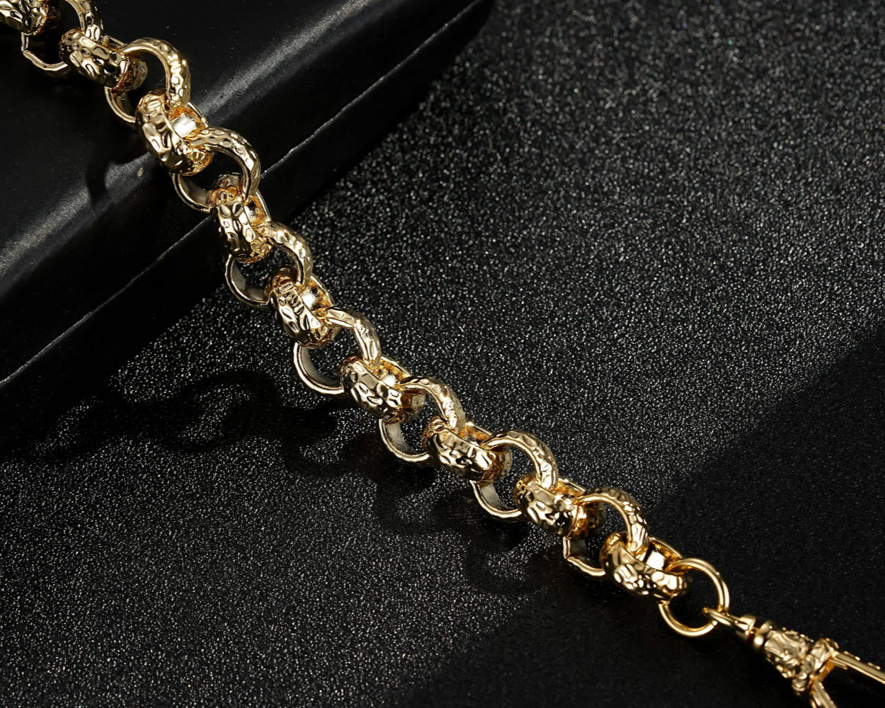 LUXURY 12MM GOLD DIAMOND CUT PATTERN BELCHER CHAIN WITH ALBERT CLASP