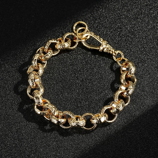 LUXURY 12MM GOLD DIAMOND CUT PATTERN BELCHER BRACELET WITH ALBERT CLASP