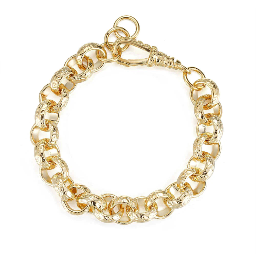 LUXURY 12MM GOLD DIAMOND CUT PATTERN BELCHER BRACELET WITH ALBERT CLASP